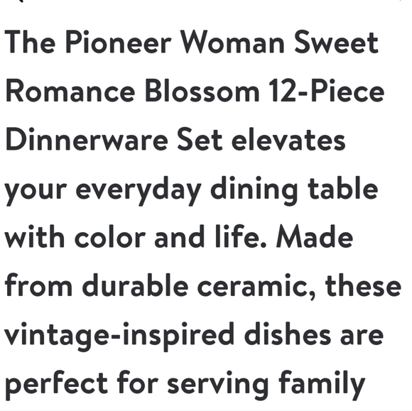 ❤️ New Pioneer Woman Sweet Romance Blossoms 12 Piece Dinnerware Set - Picture 2 of 7